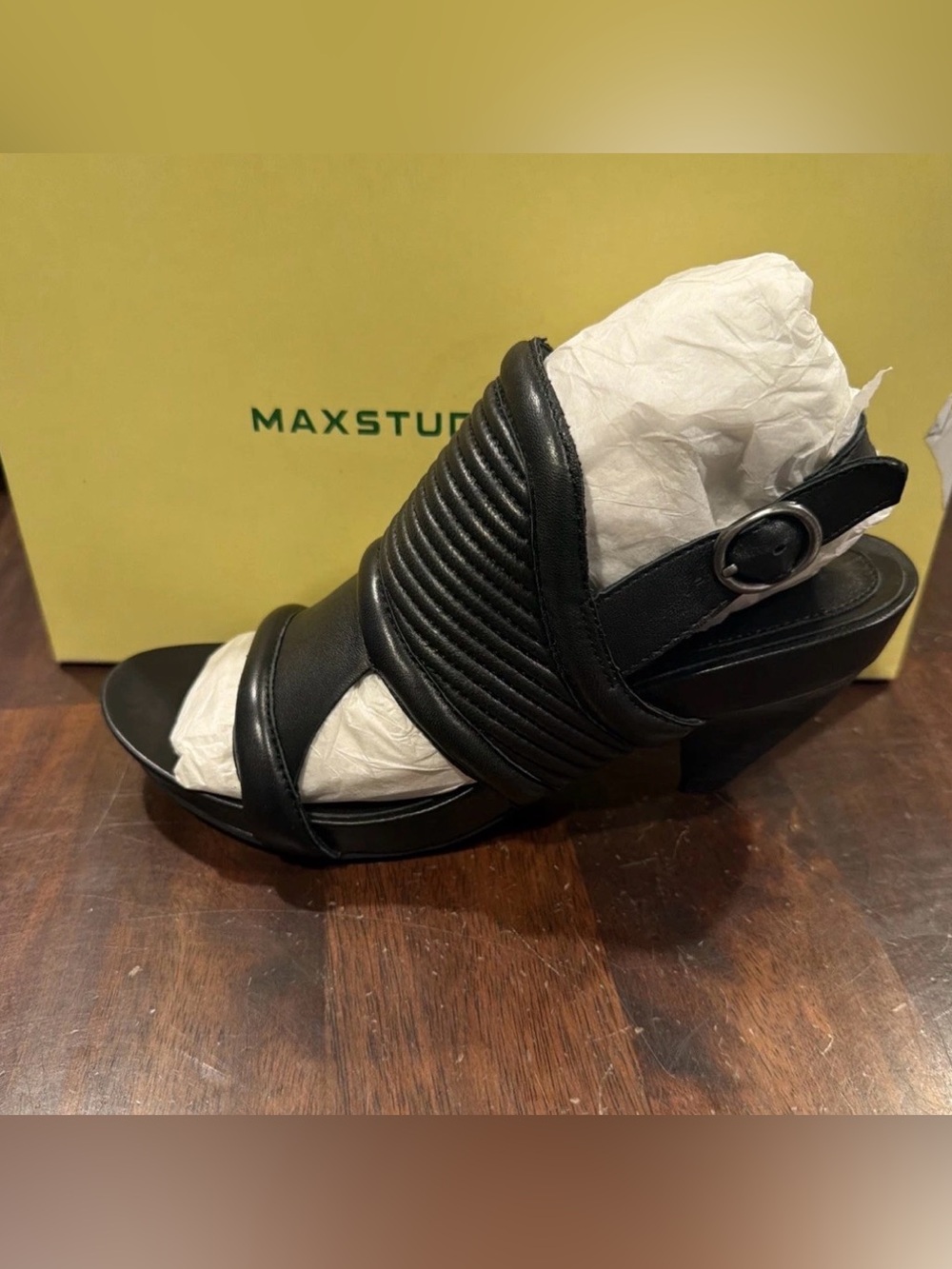 Max studio Women’s Mesa helped Slingback Sandals Black Leather Size 7.5 M US